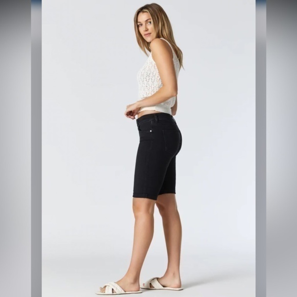 Zara Button Fly Bermuda Black Wash Shorts